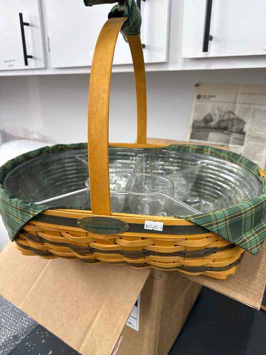 Longaberger 1998 collector’s club hospitality basket with liner, double protector, and handle tie up