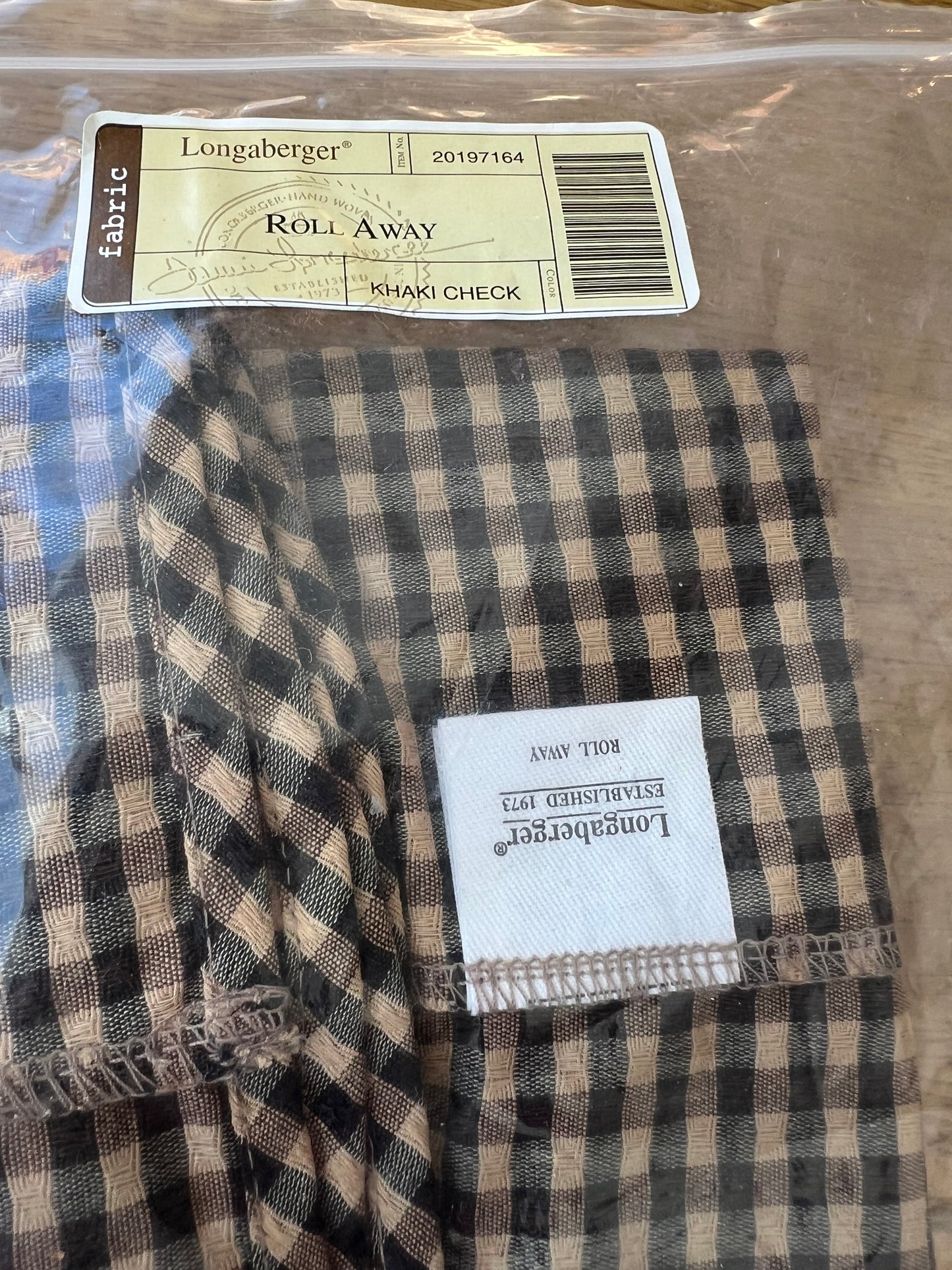 Longaberger roll away liner in khaki check