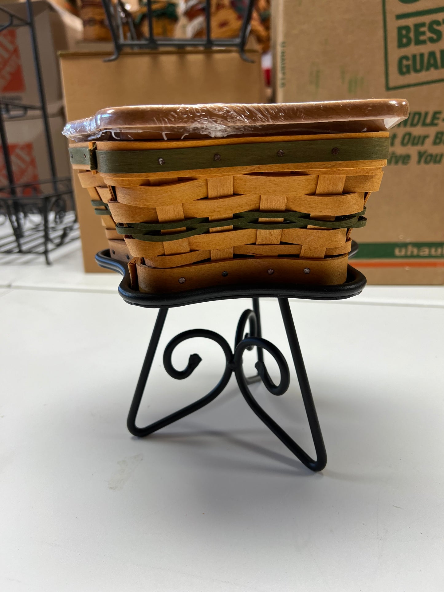 Longaberger Little Star Basket with Lid, Protector, and Wrought Iron Stand