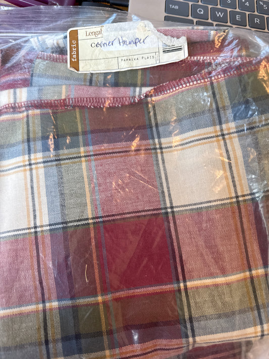 Longaberger corner hamper liner in paprika plaid