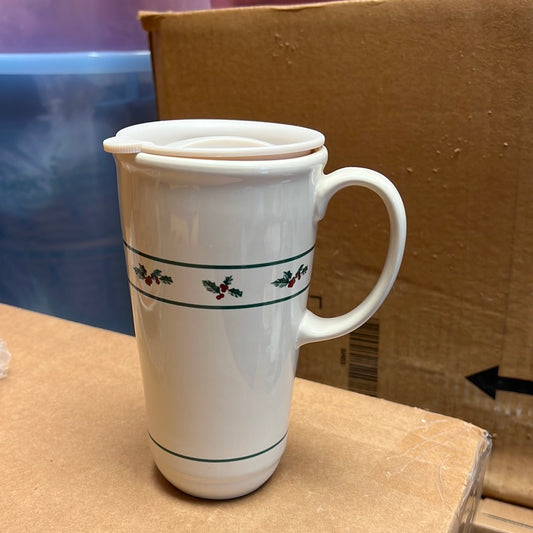 Longaberger Traditional Holly Travel Mug with Lid