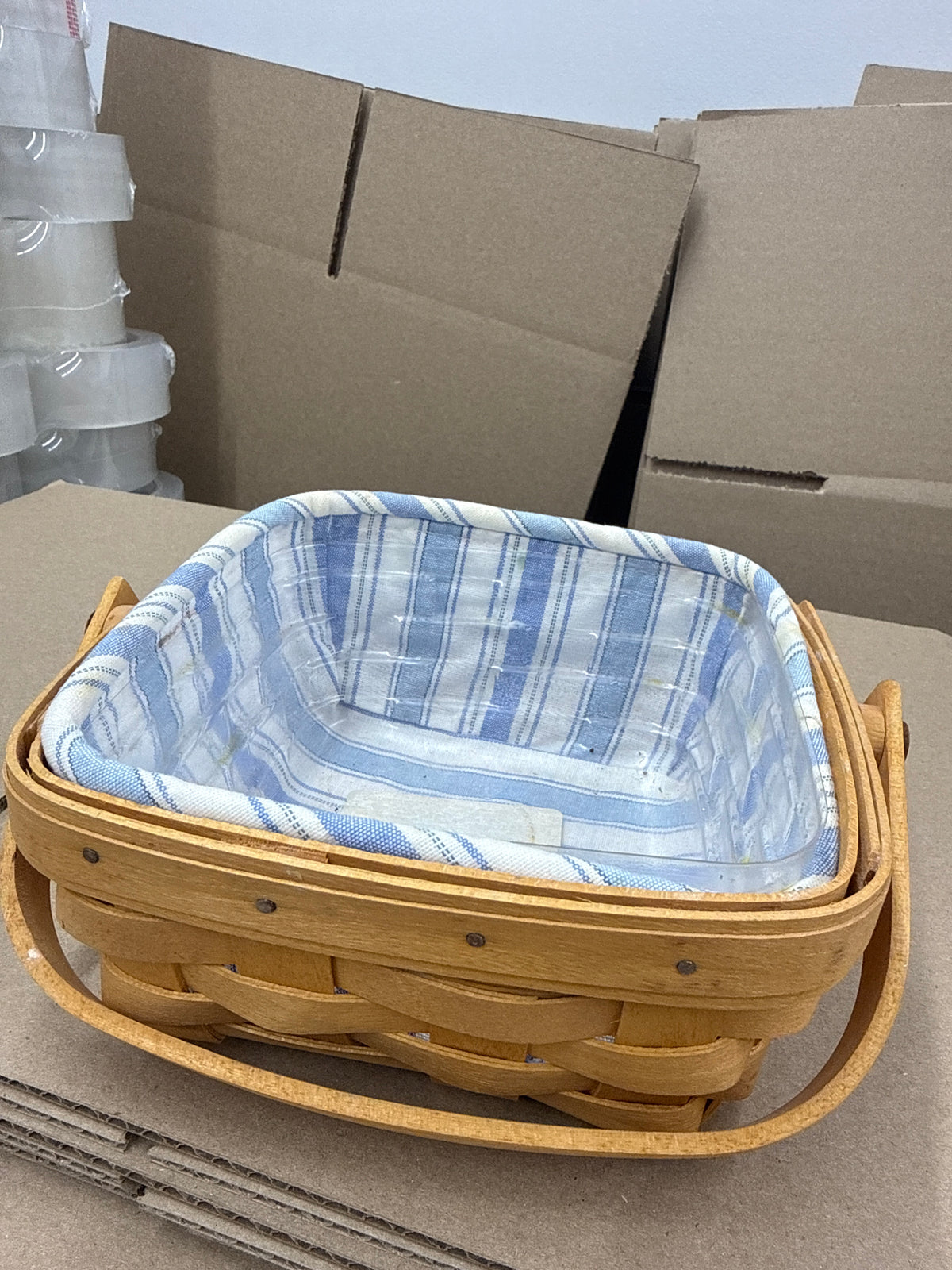 Longaberger small berry basket with liner and protector - protector needs cleaned