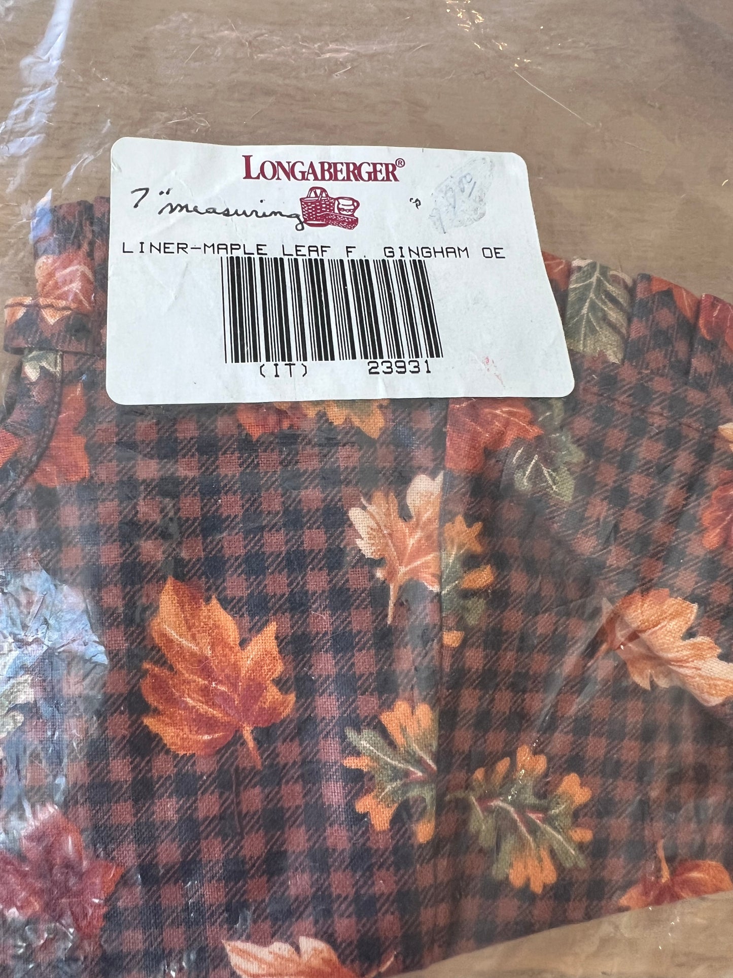 Longaberger maple leaf over the edge liner in fall gingham