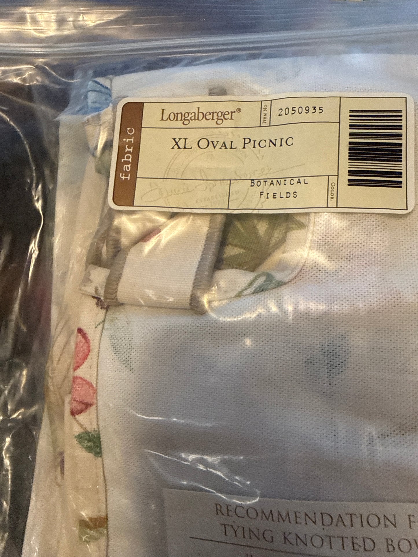 Longaberger xl oval picnic liner in botanical fields