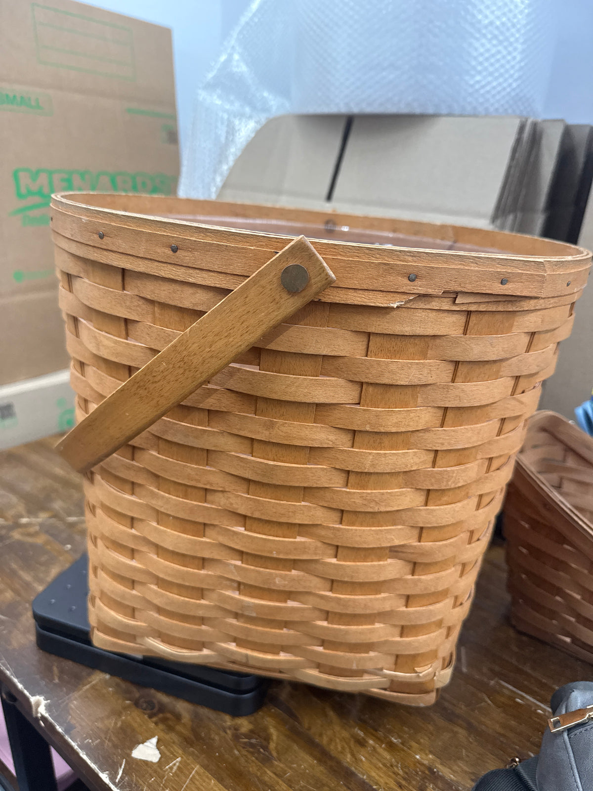 Longaberger 13” measuring basket with protector (basket has some broken and cracked splints)