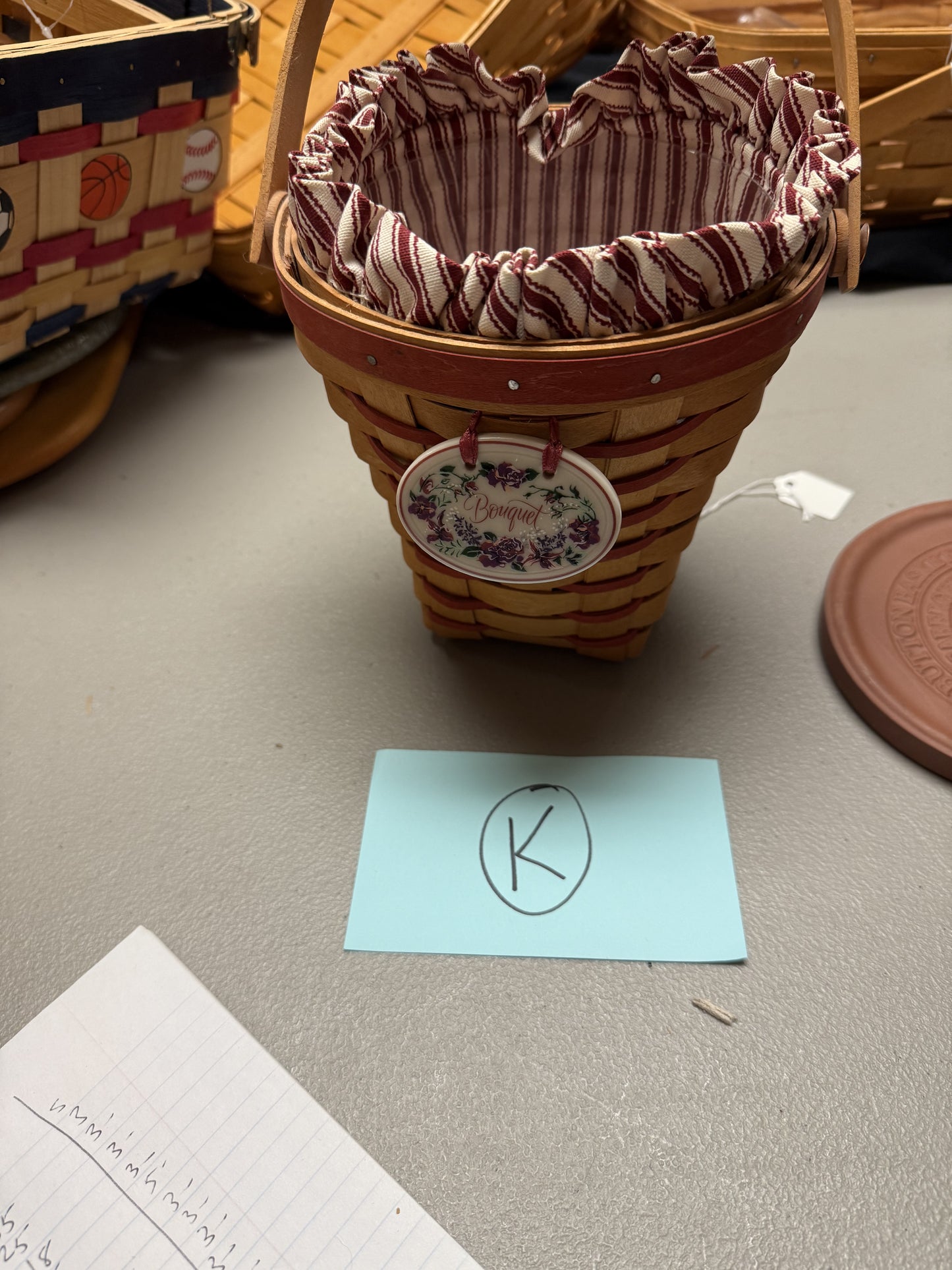 Longaberger bouquet basket with liner, protector, and tie on