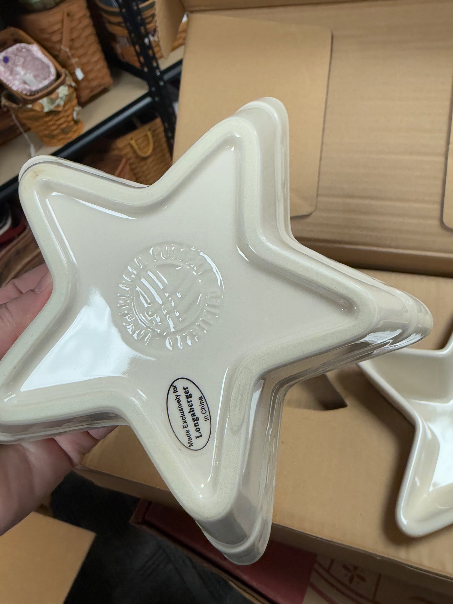 Longaberger set of 2 star dishes in ivory