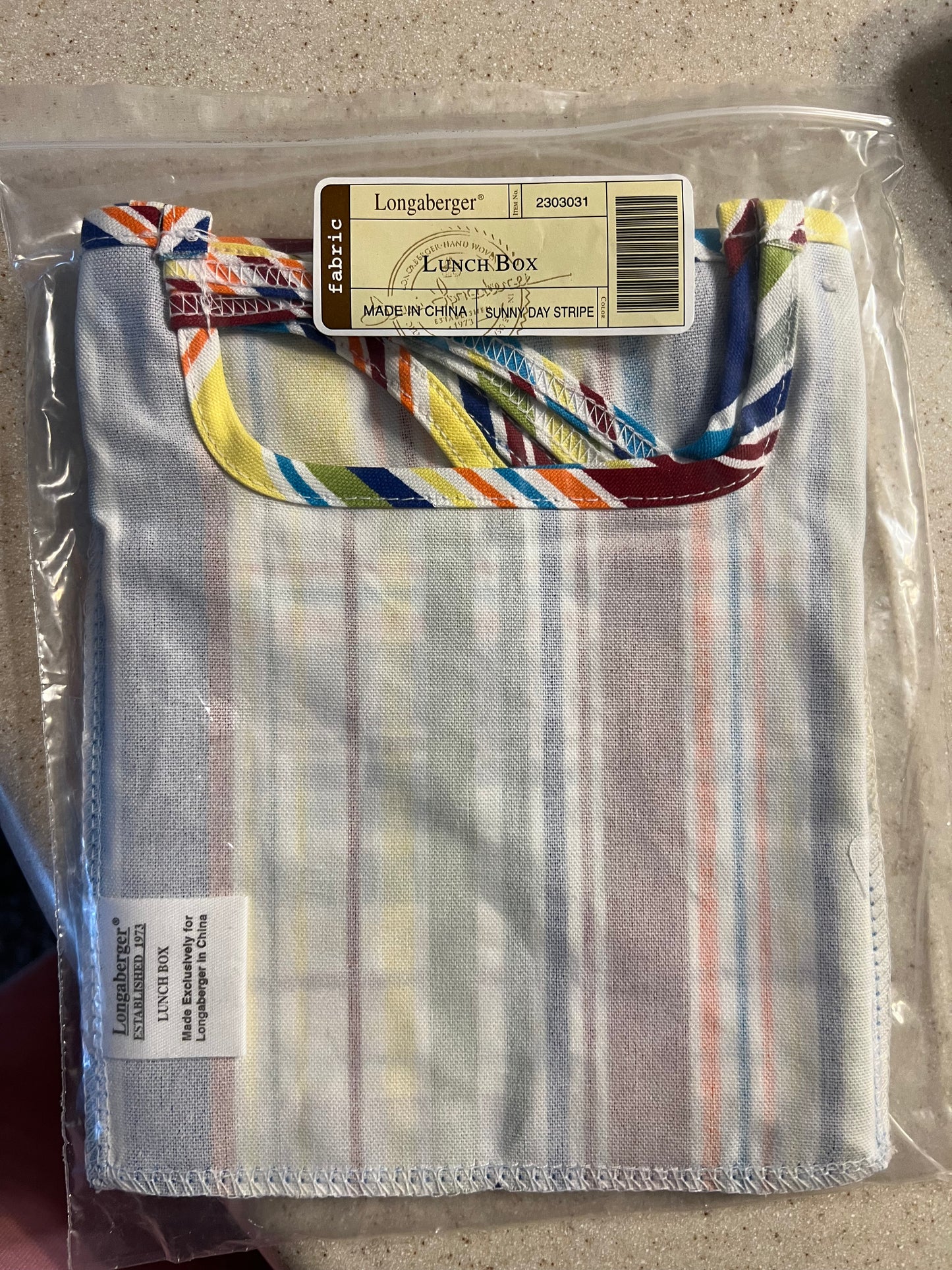 Longaberger lunch box liner in sunnyday stripe