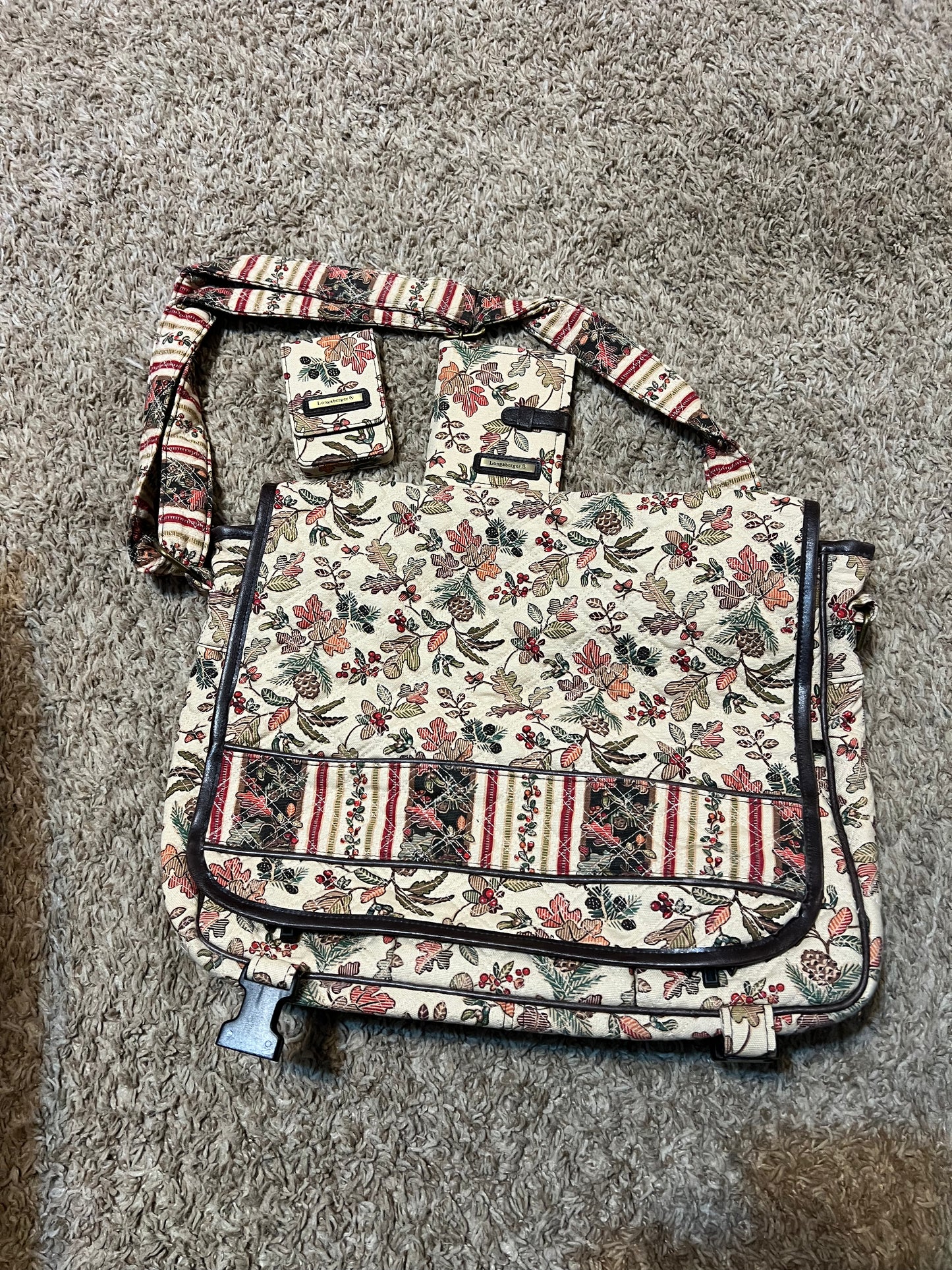 Longaberger falling leaves messenger bag with accessories