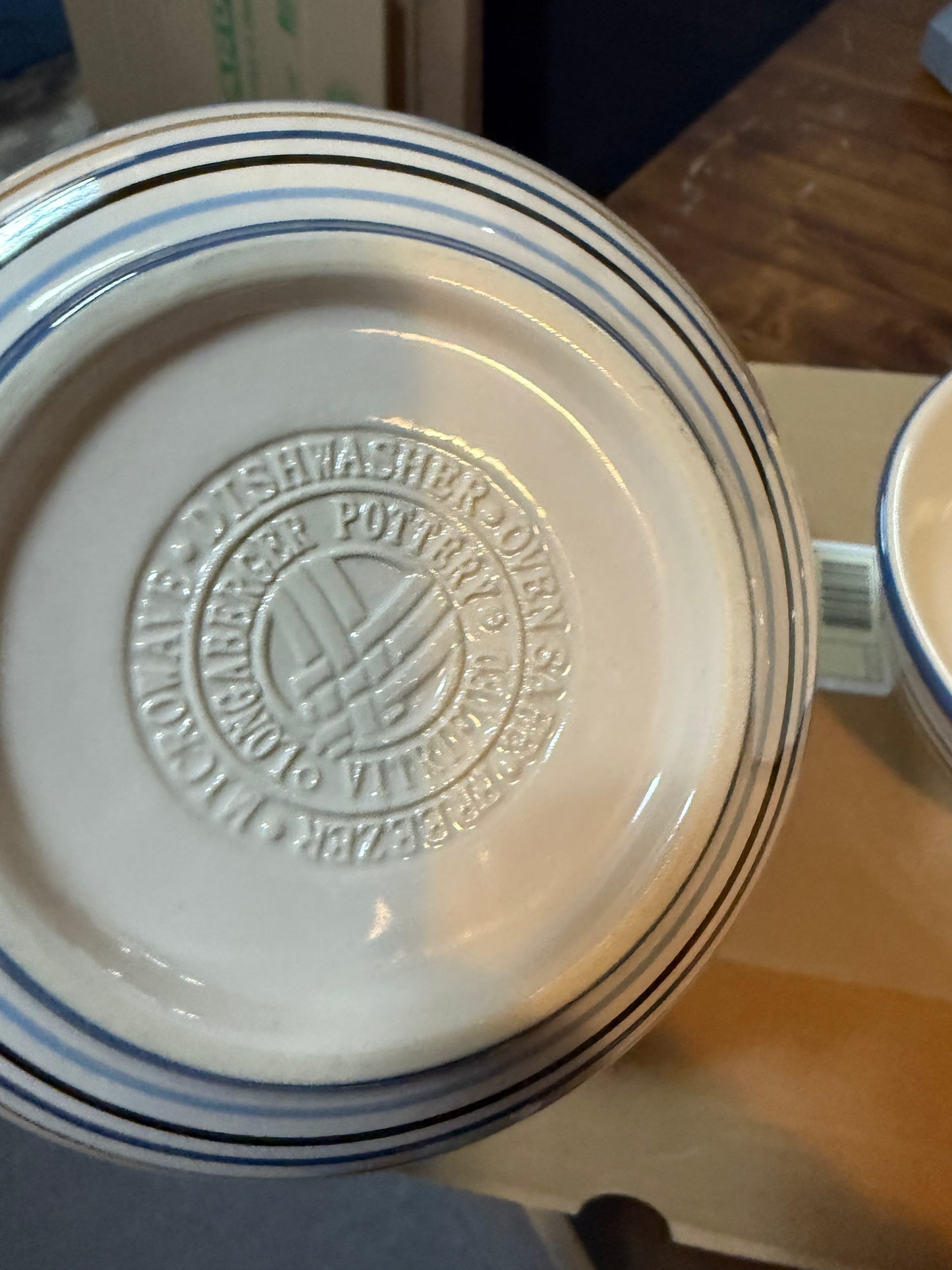 Longaberger cabana blue stripe small bowls set of 2