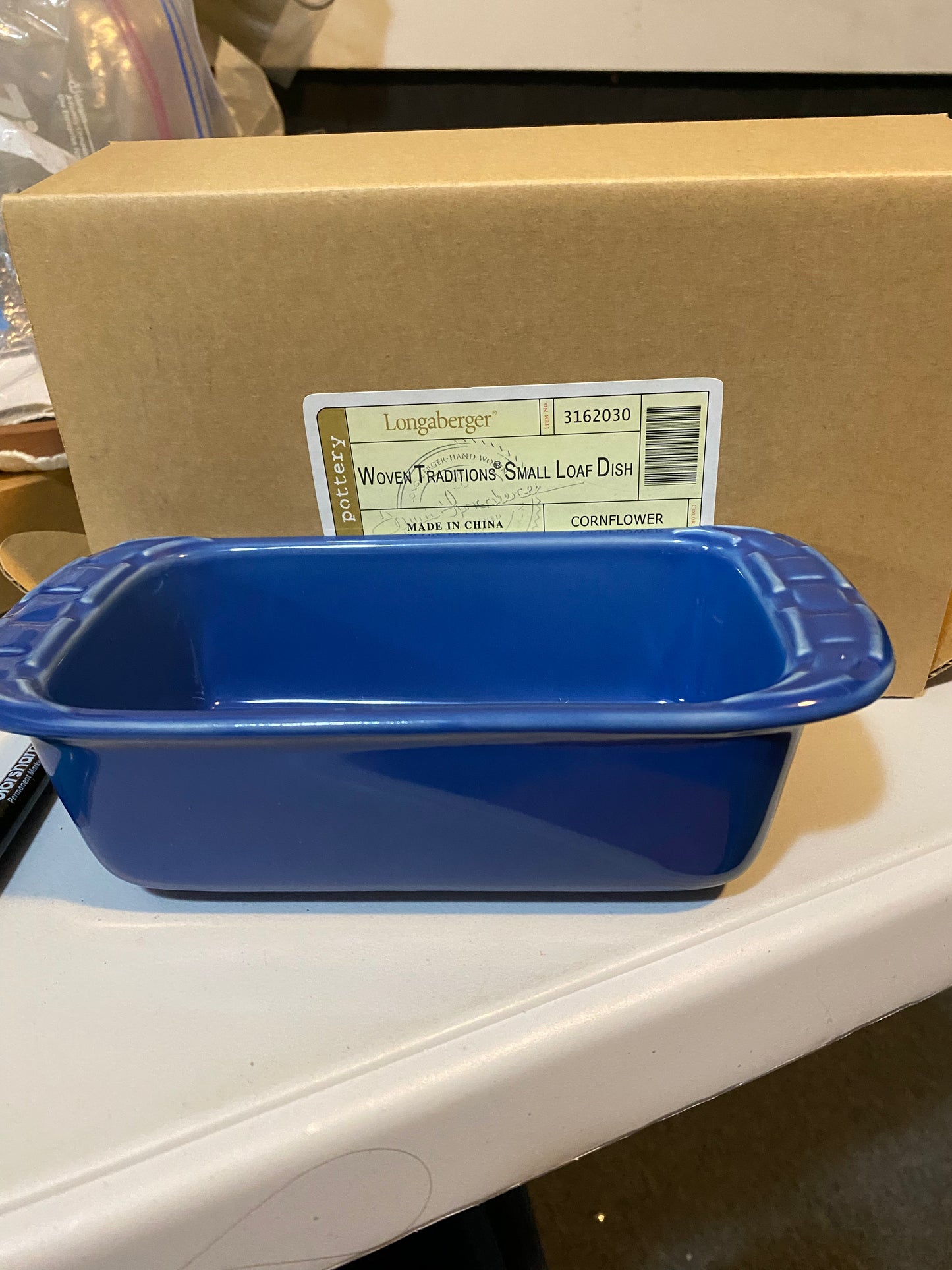 Longaberger small loaf pan in cornflower