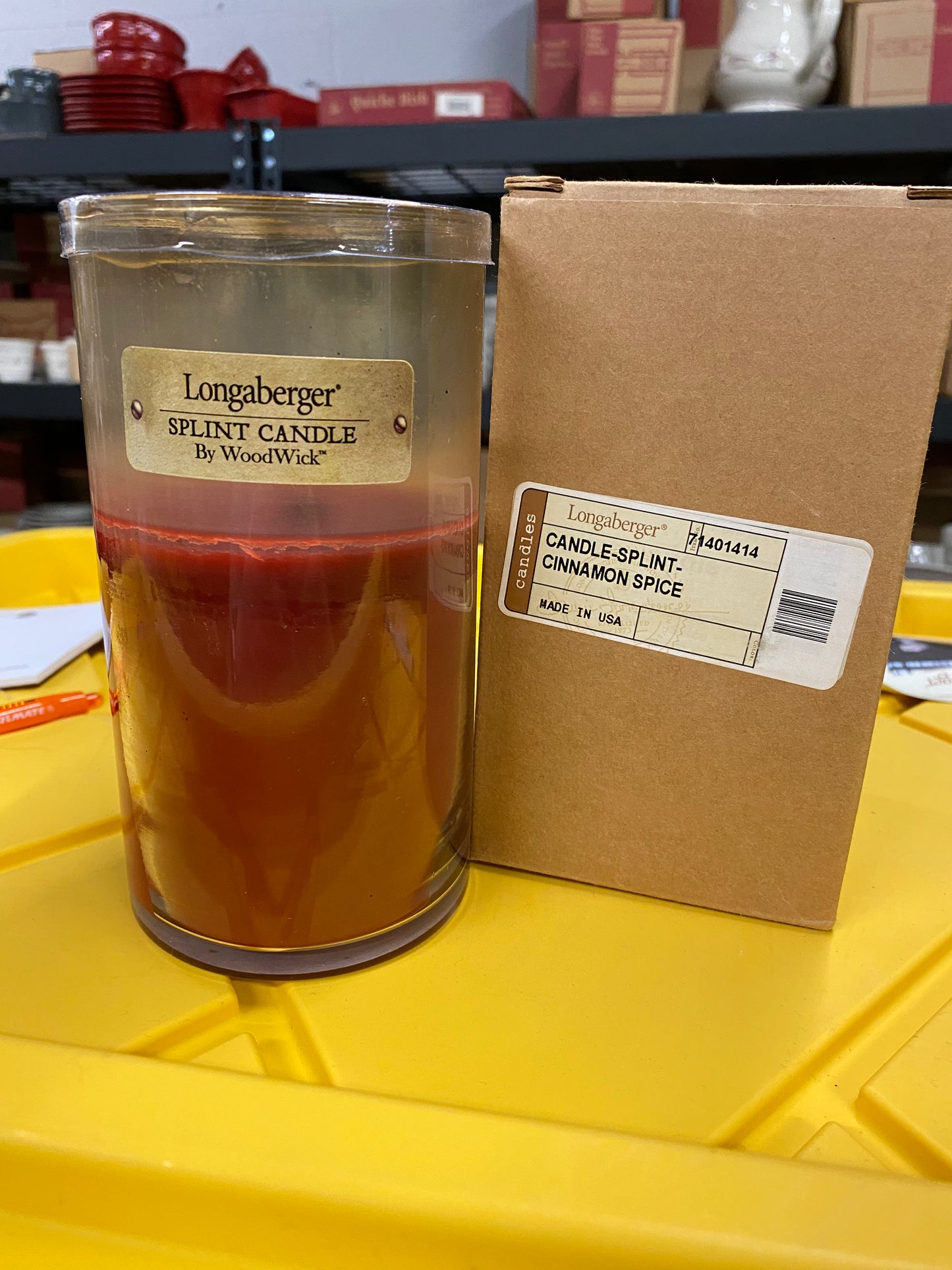 Longaberger splint cinnamon spice candle in clear glass (used)