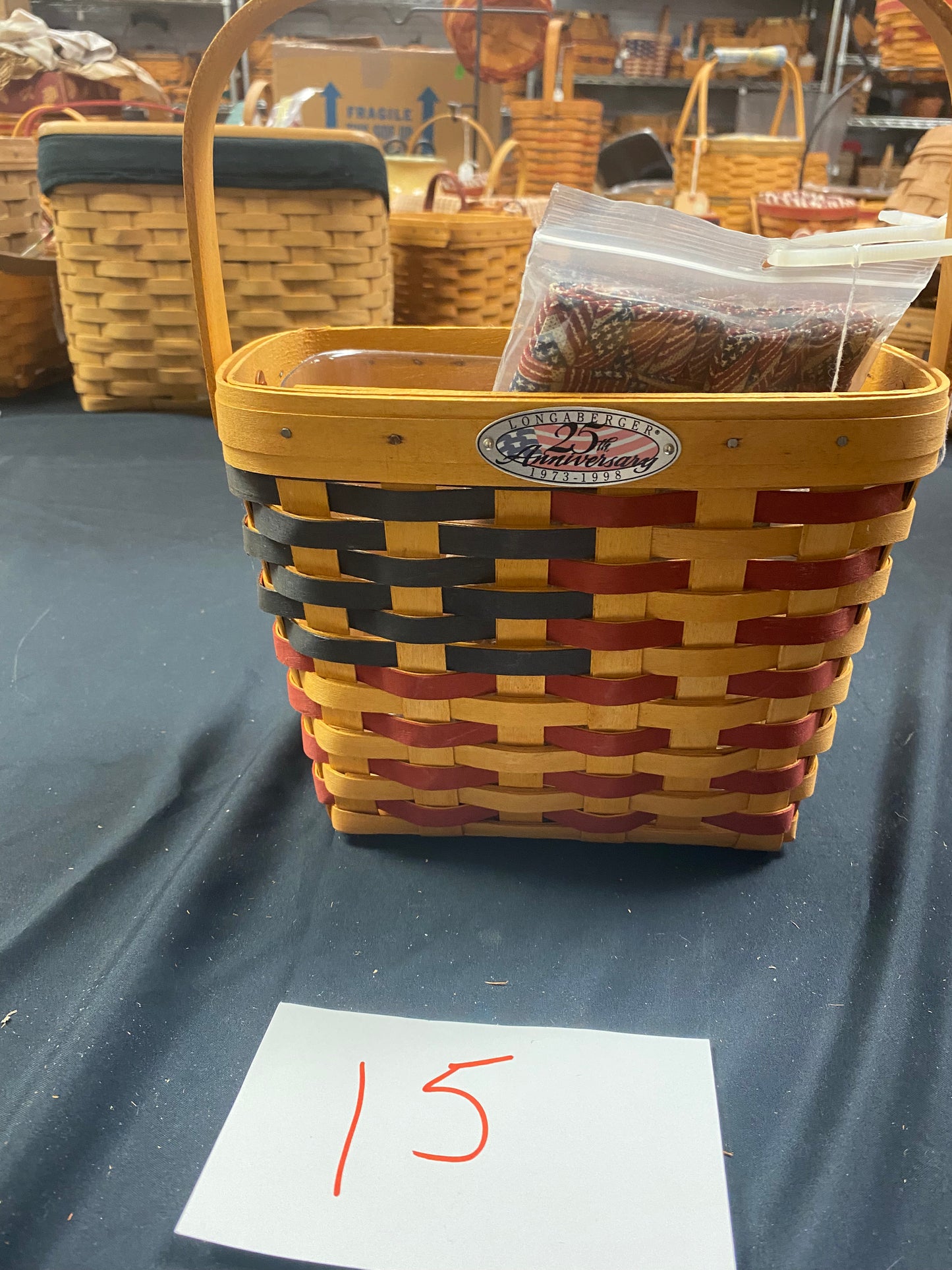 Longaberger 25th anniversary basket with liner and protector