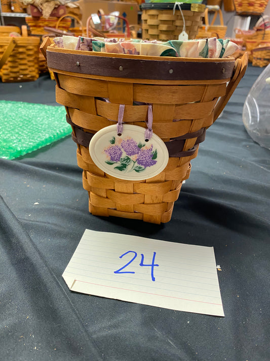 Longaberger lilac basket with liner and protector