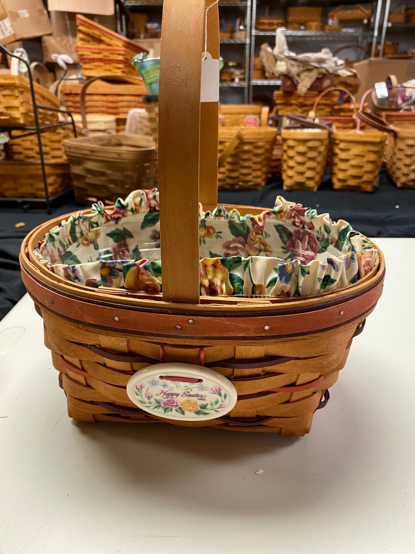 Longaberger 1995 Easter basket with liner and protector and tie on