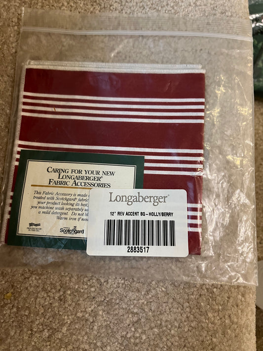 Longaberger 12” reversible square in Holly & red Berry stripe