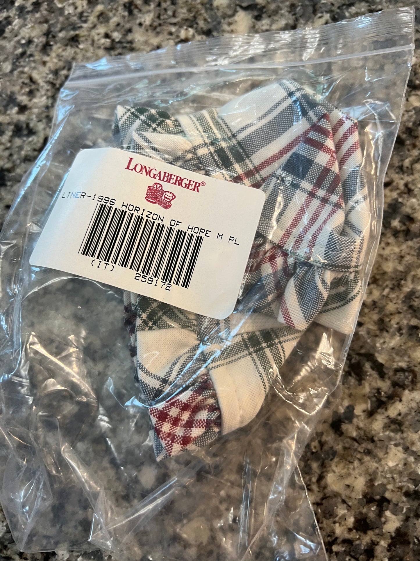 Longaberger 1996 hostess appreciation liner in market day plaid