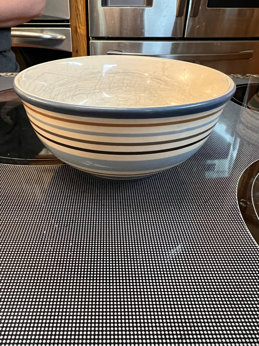 Longaberger cereal bowl in cabana blue stripe