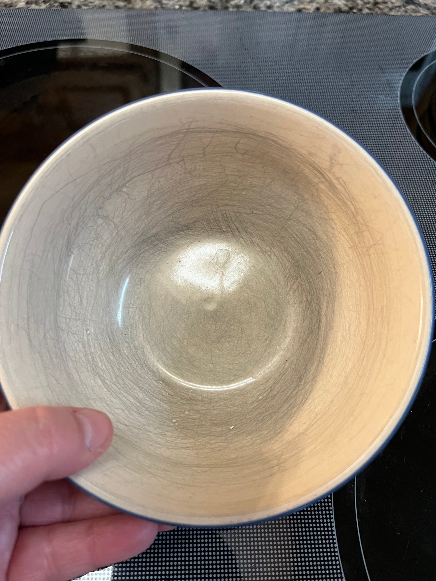 Longaberger cereal bowl in cabana blue stripe