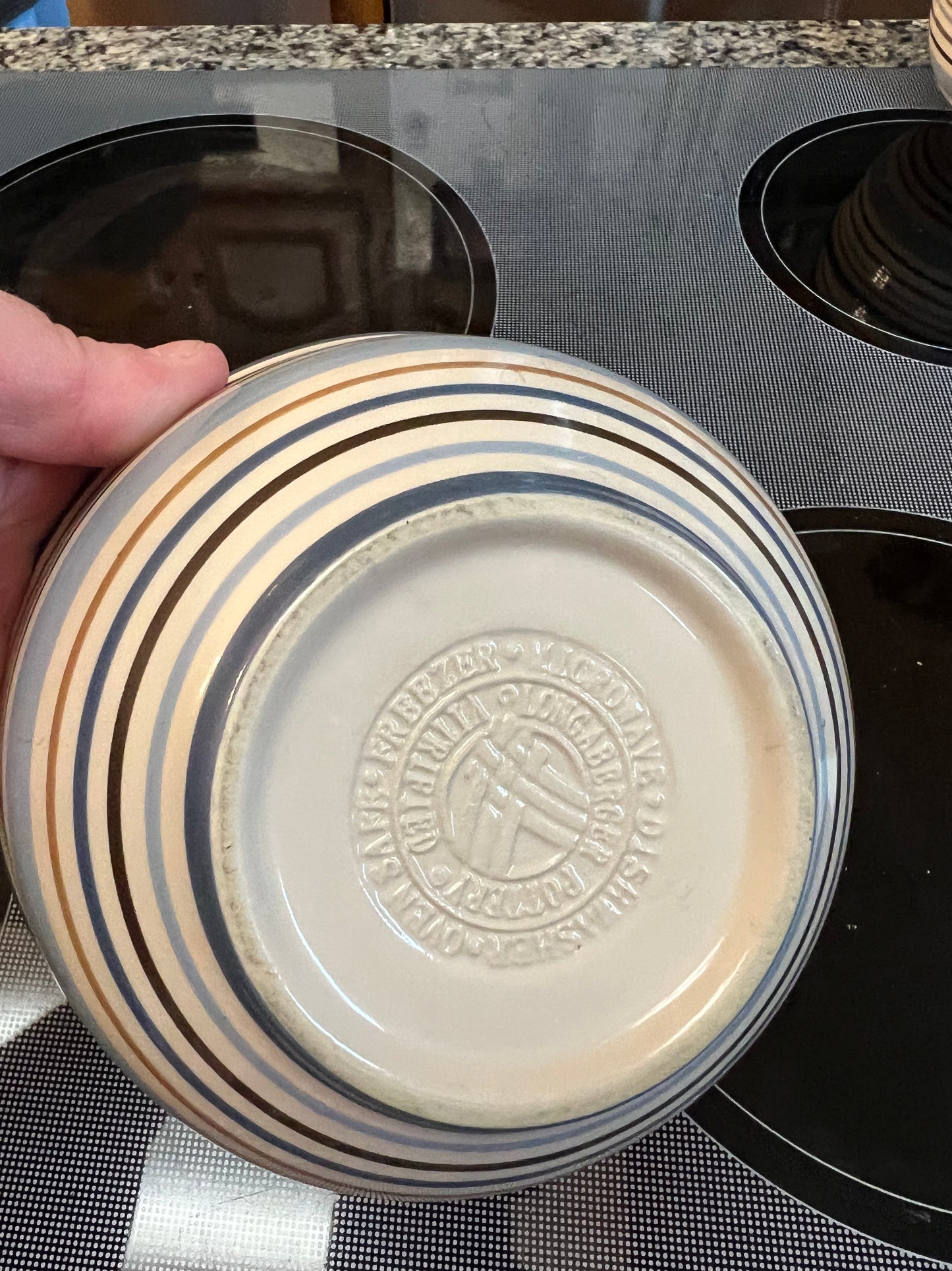 Longaberger cereal bowl in cabana blue stripe