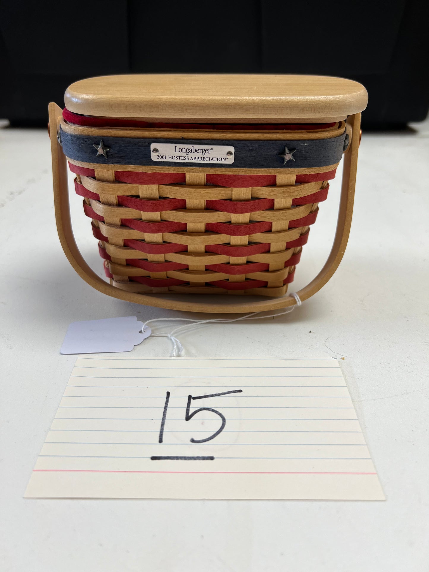 Longaberger 2001 hostess appreciation basket with lid, liner & protector