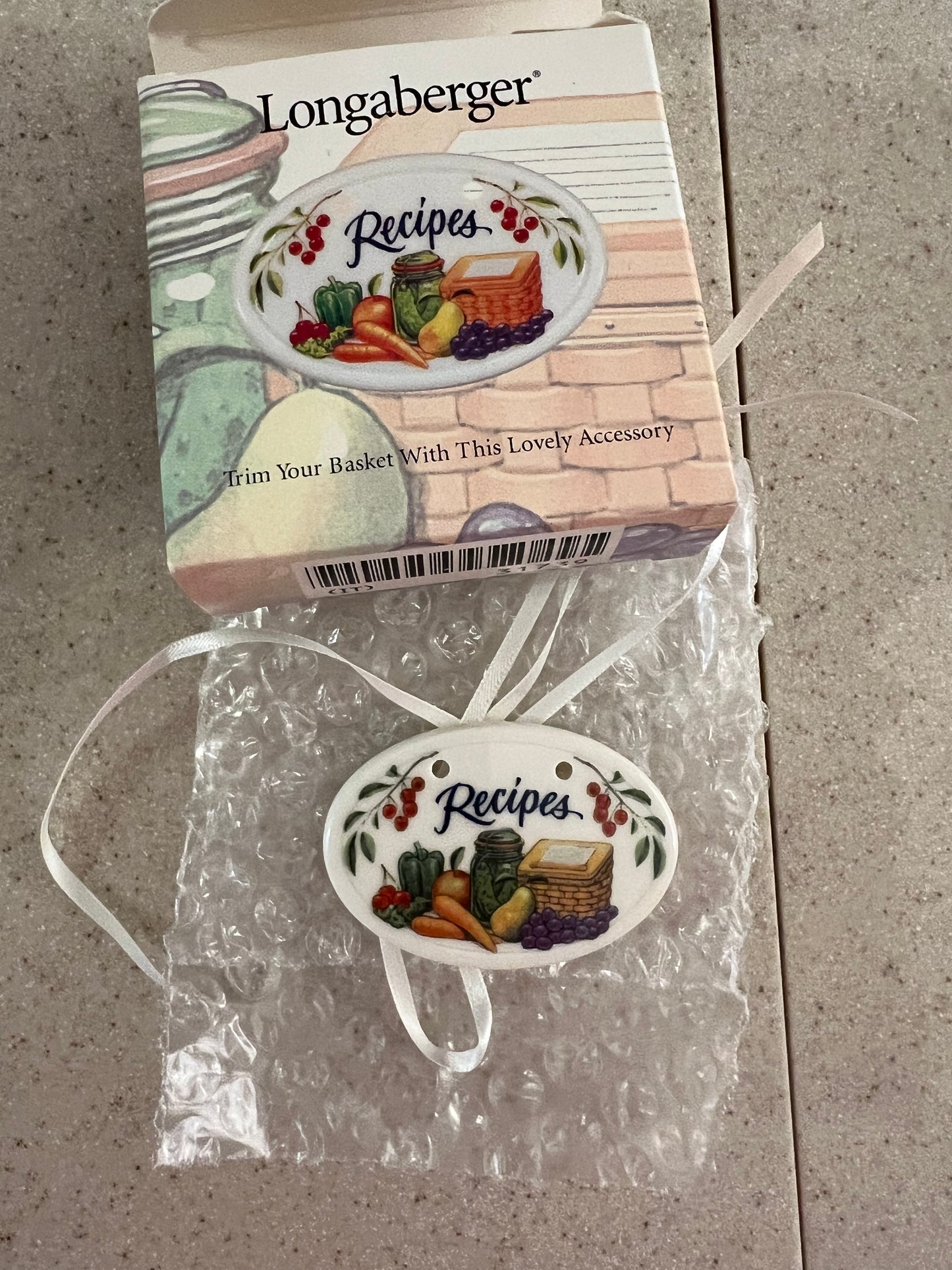 Longaberger recipe tie on (may not be in box)