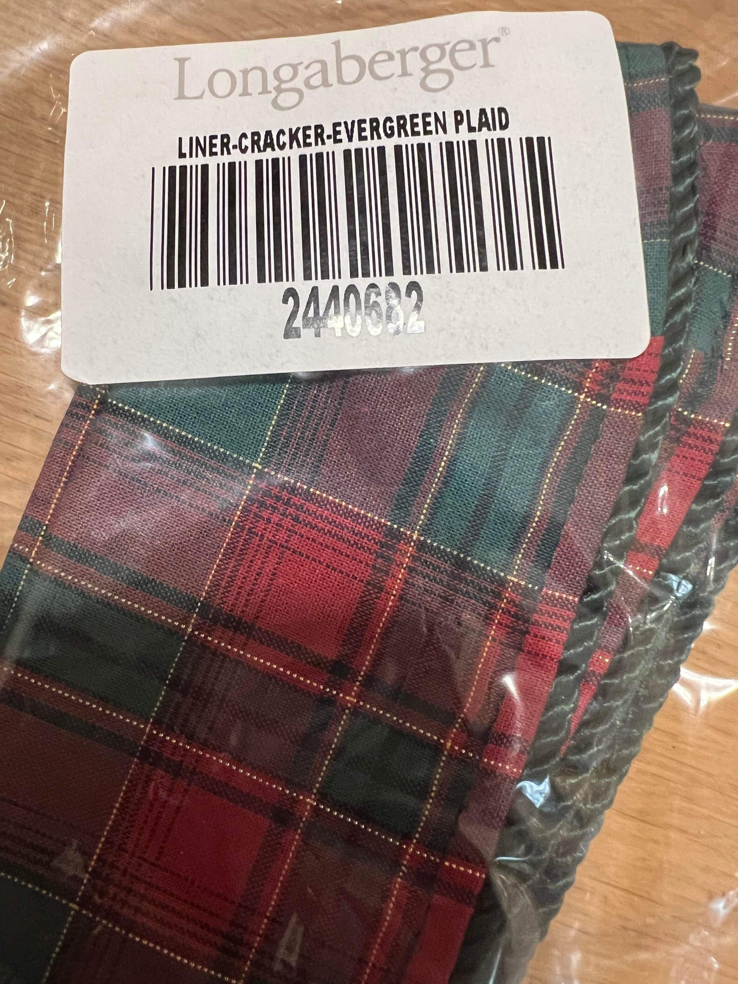Longaberger Cracker Liner in Evergreen Plaid