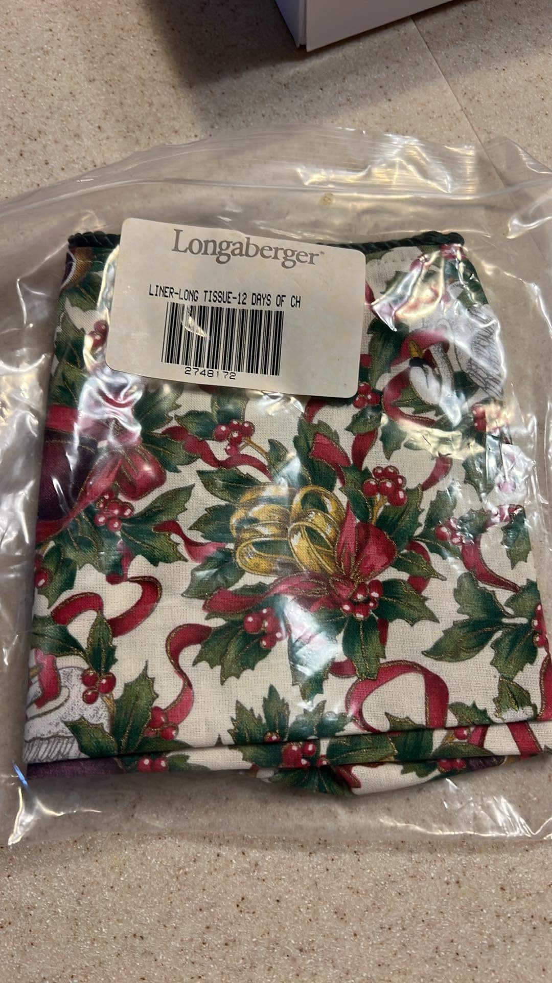 Longaberger Long Tissue Liner in 12 Days of Christmas