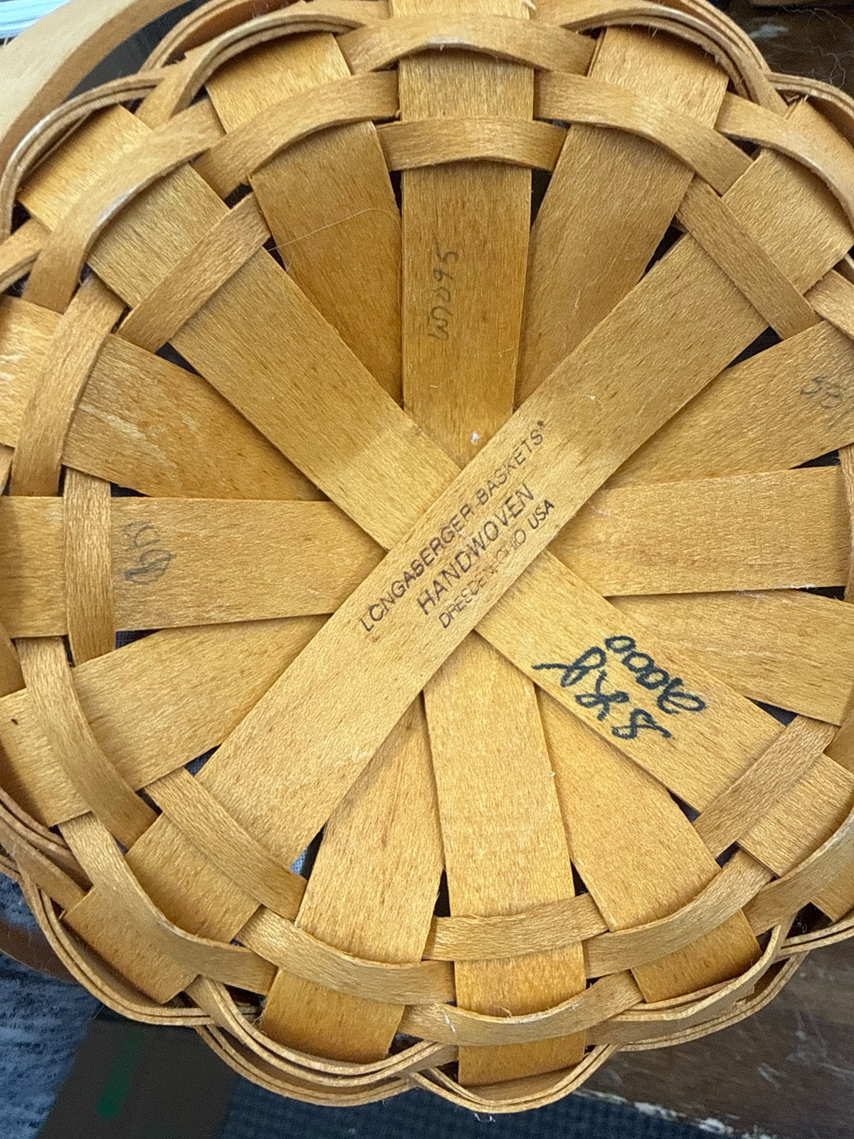 Longaberger morning glory basket with liner and protector, and tie on