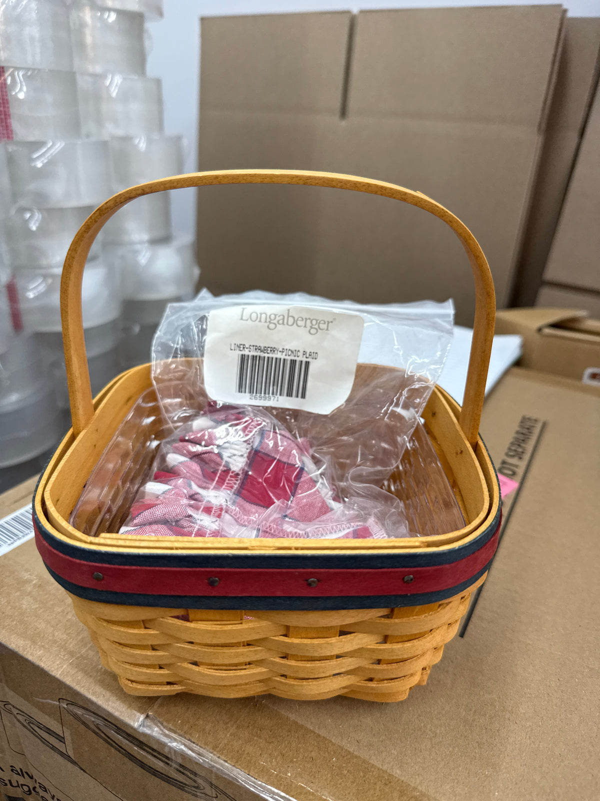 Longaberger strawberry basket with liner and protector