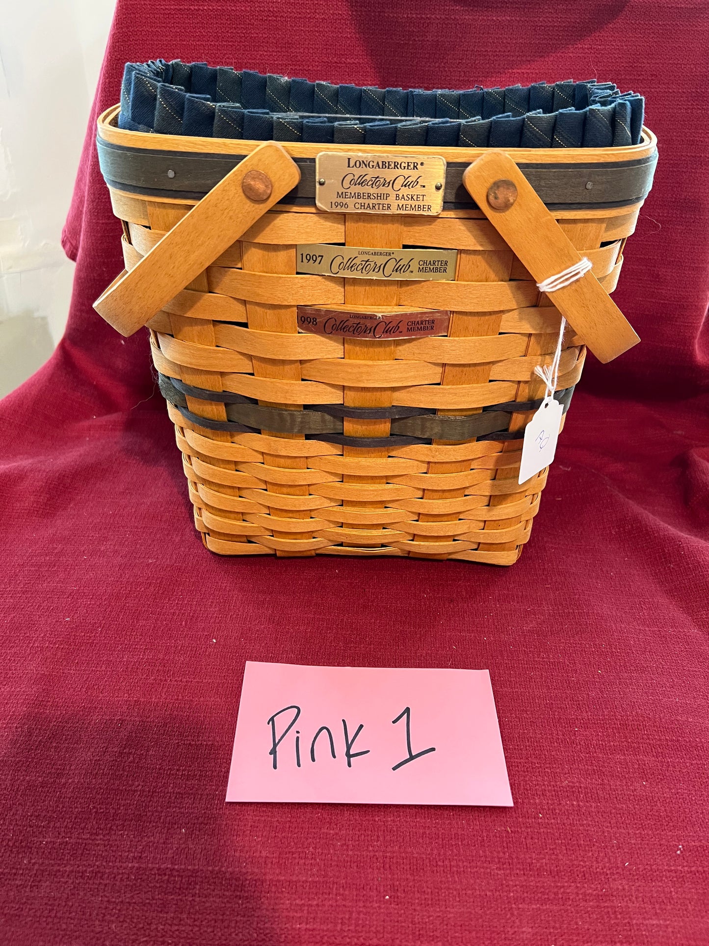 Longaberger 1996 charter membership basket with liner & protector