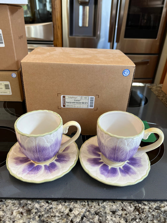 Longaberger crocus teacup & saucer set of 2