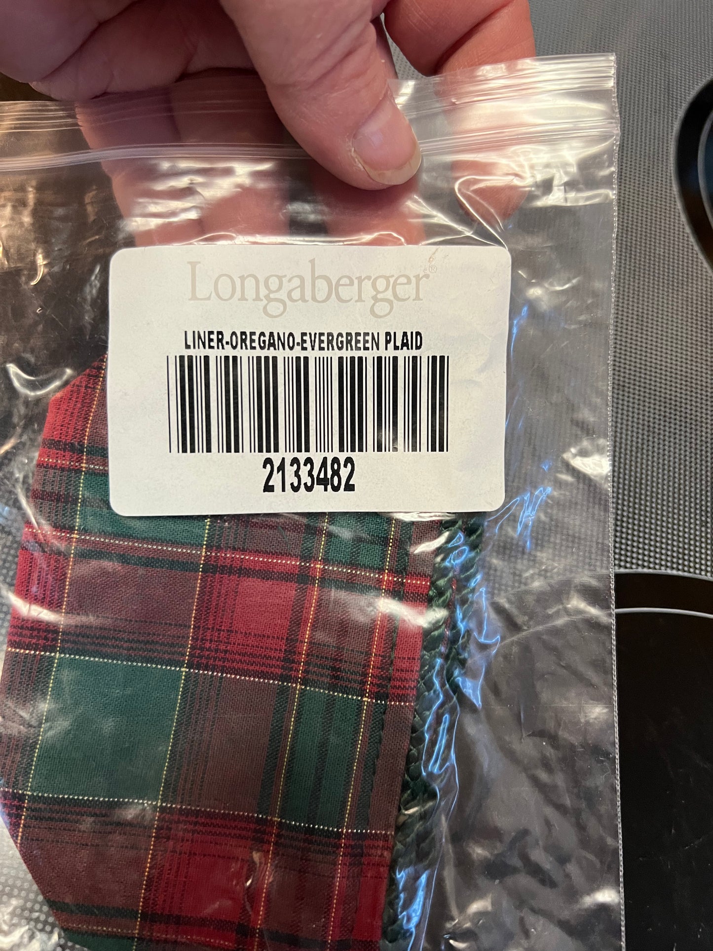 Longaberger oregano liner in evergreen plaid