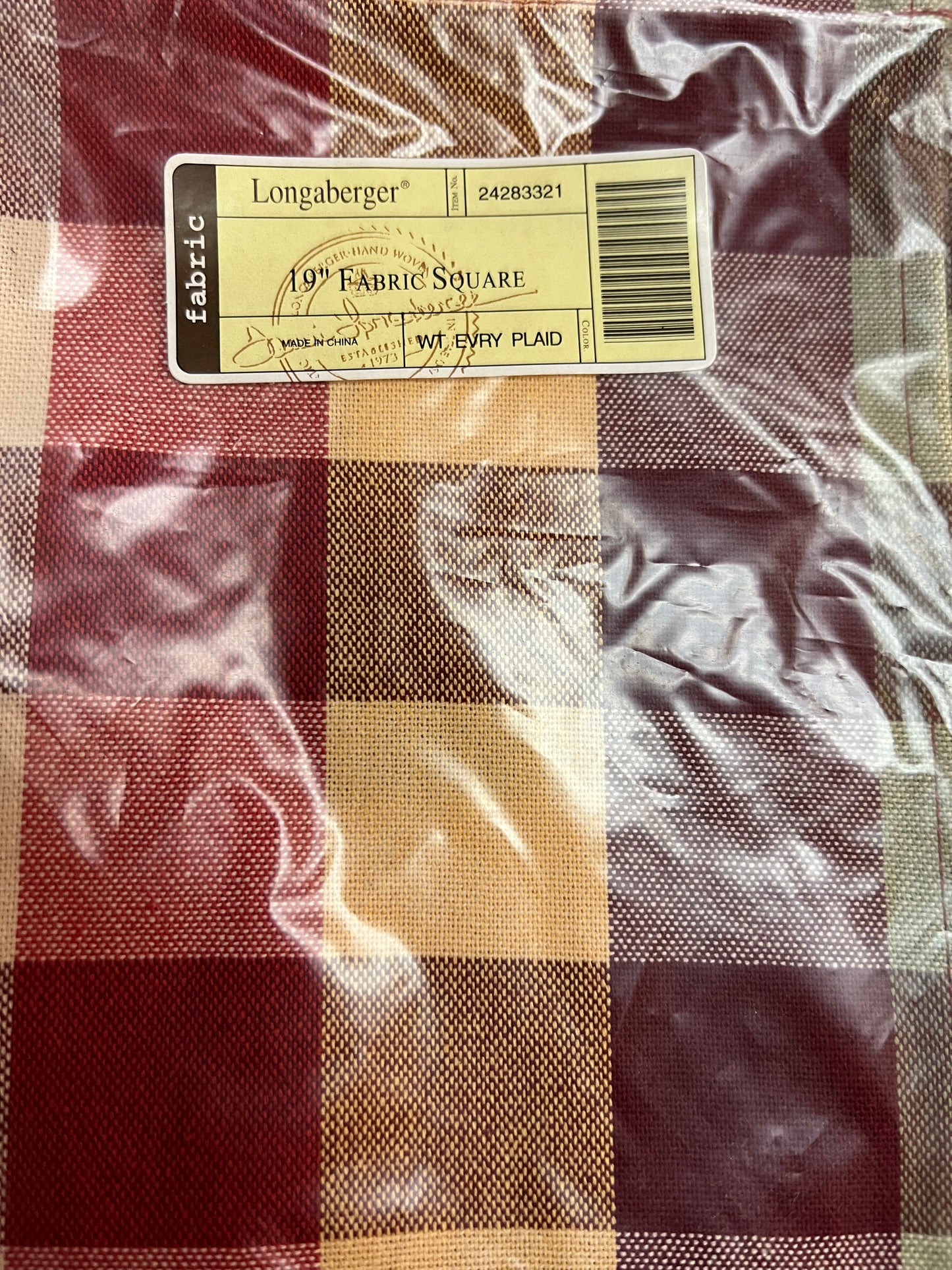 Longaberger 19” fabric square in woven traditions every day plaid