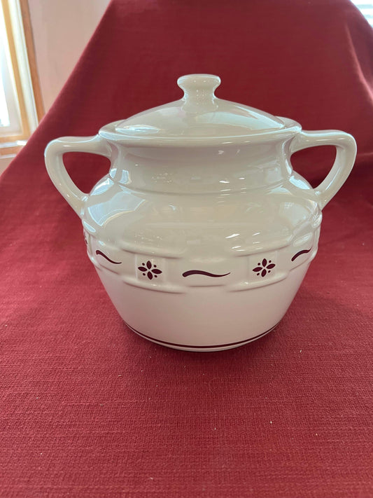 Longaberger Cookie Jar/Bean Pot (No Rubber Seal) in Traditional Red