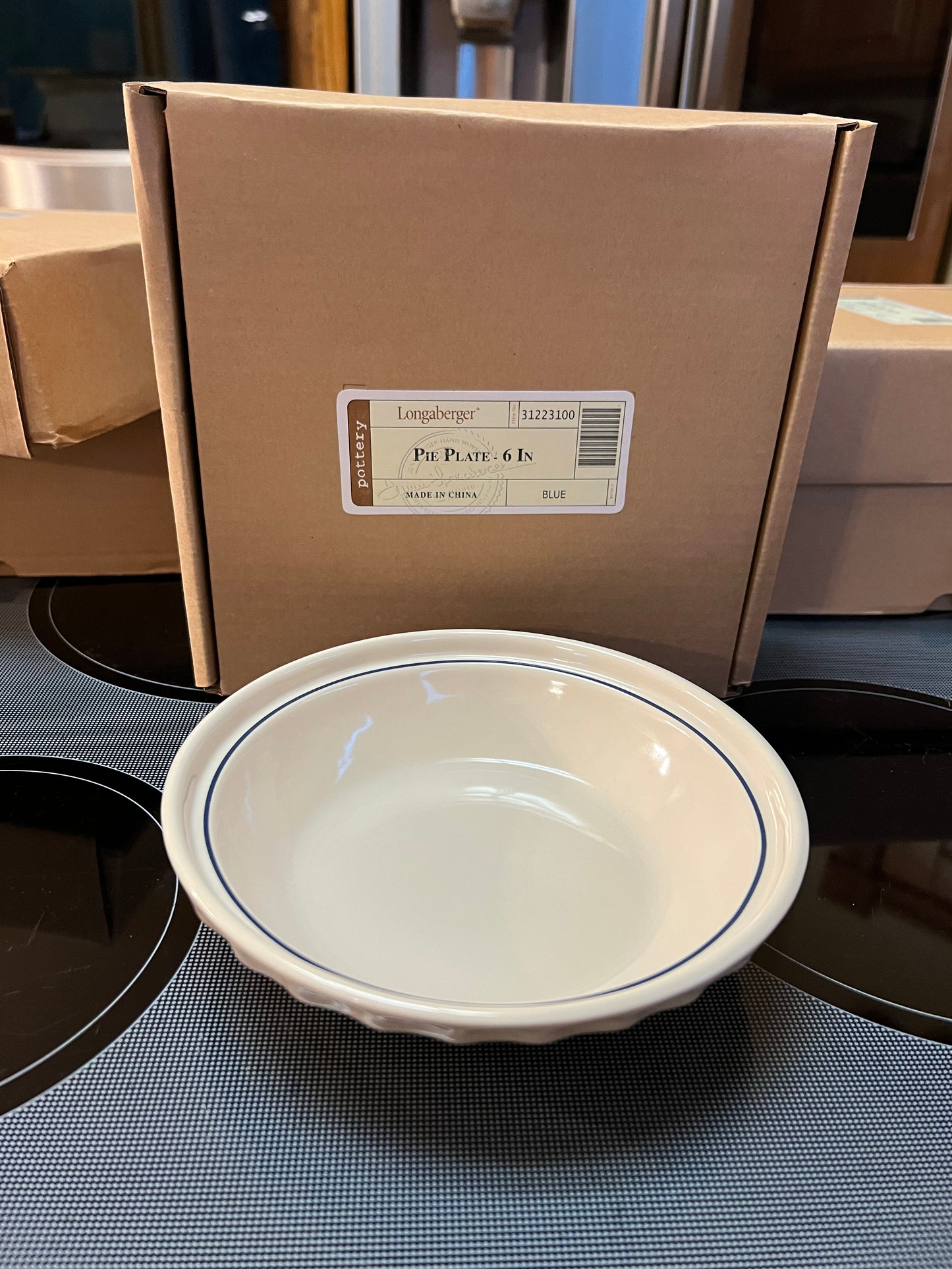 Longaberger 6 inch pie plate in classic blue