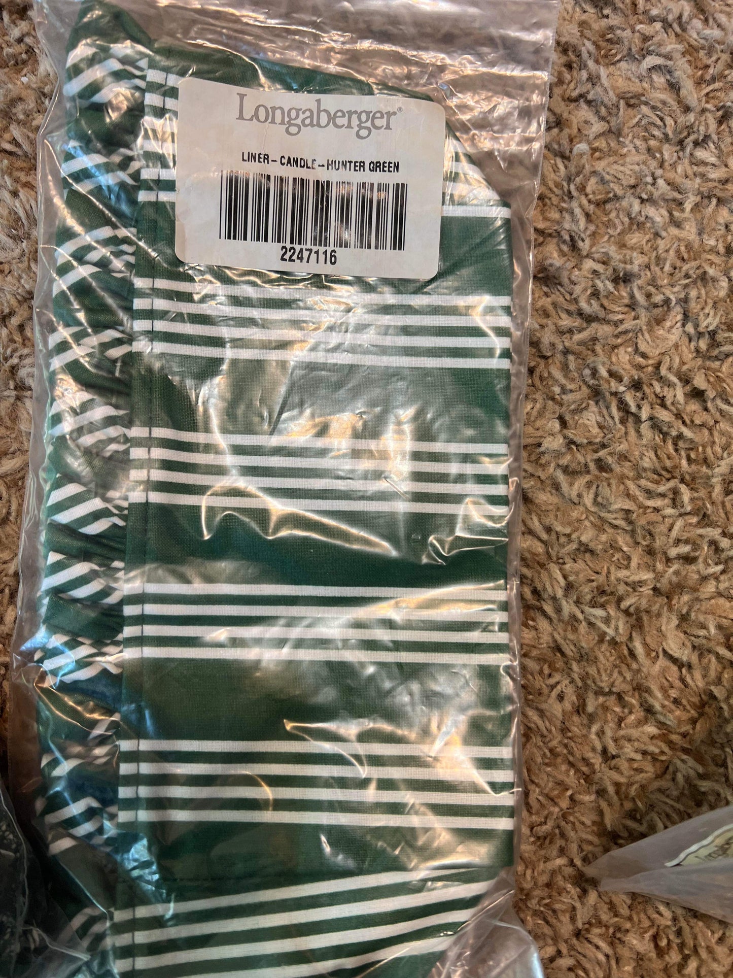 Longaberger Candle Liner in Hunter Green Stripe