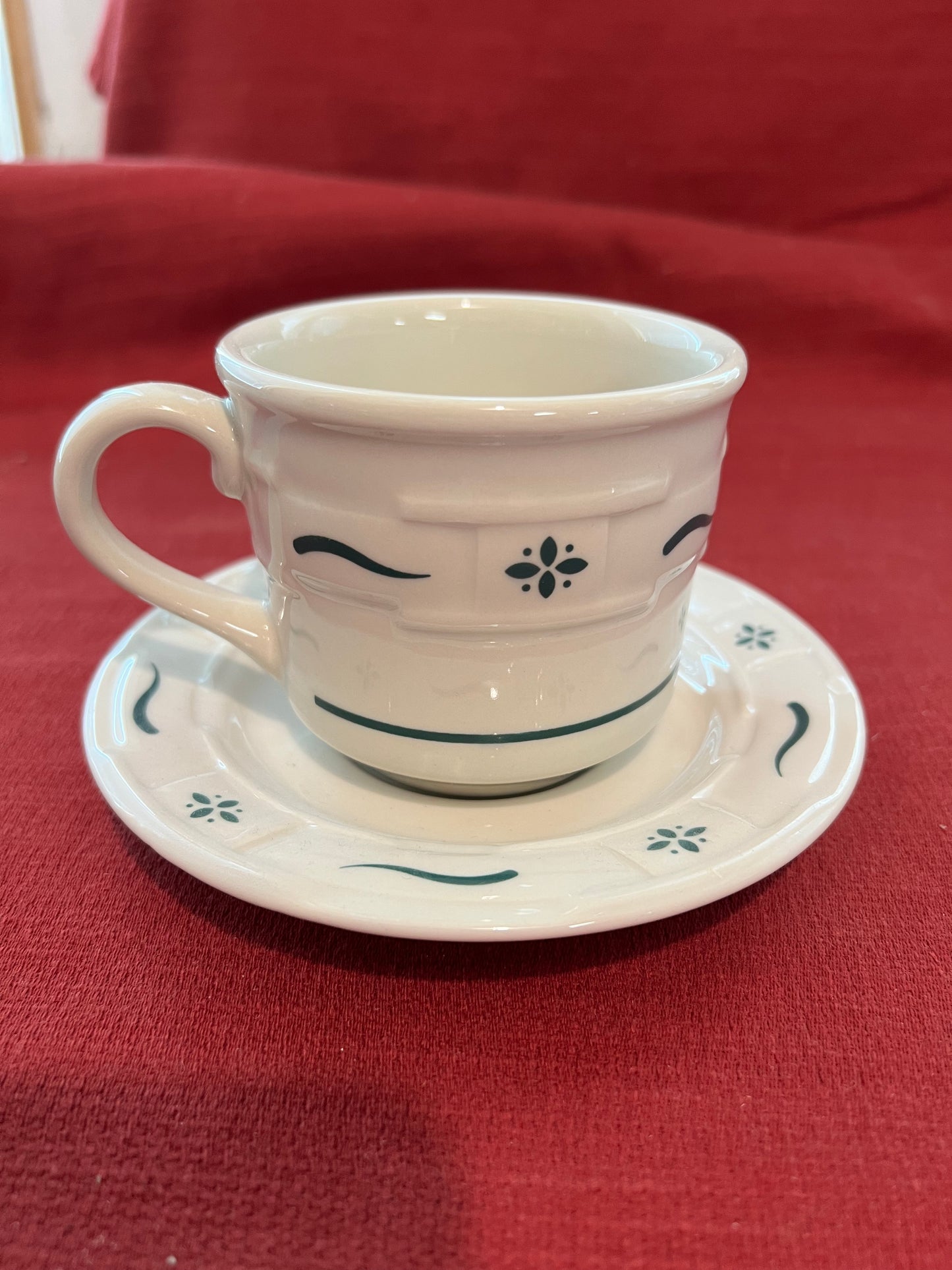 Longaberger teacup & saucer in heritage green