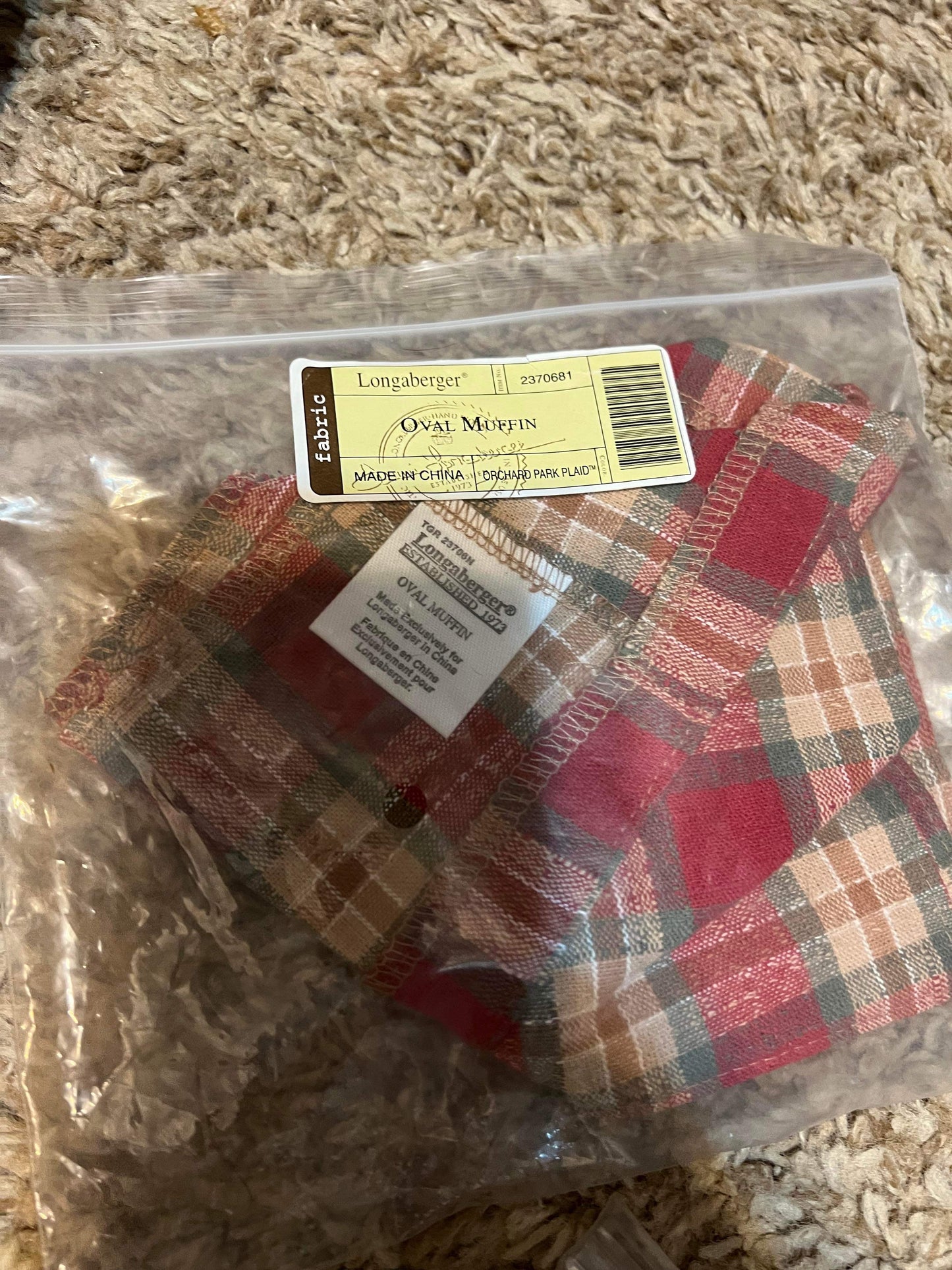 Longaberger Oval Muffin Liner in Orchard Park Plaid