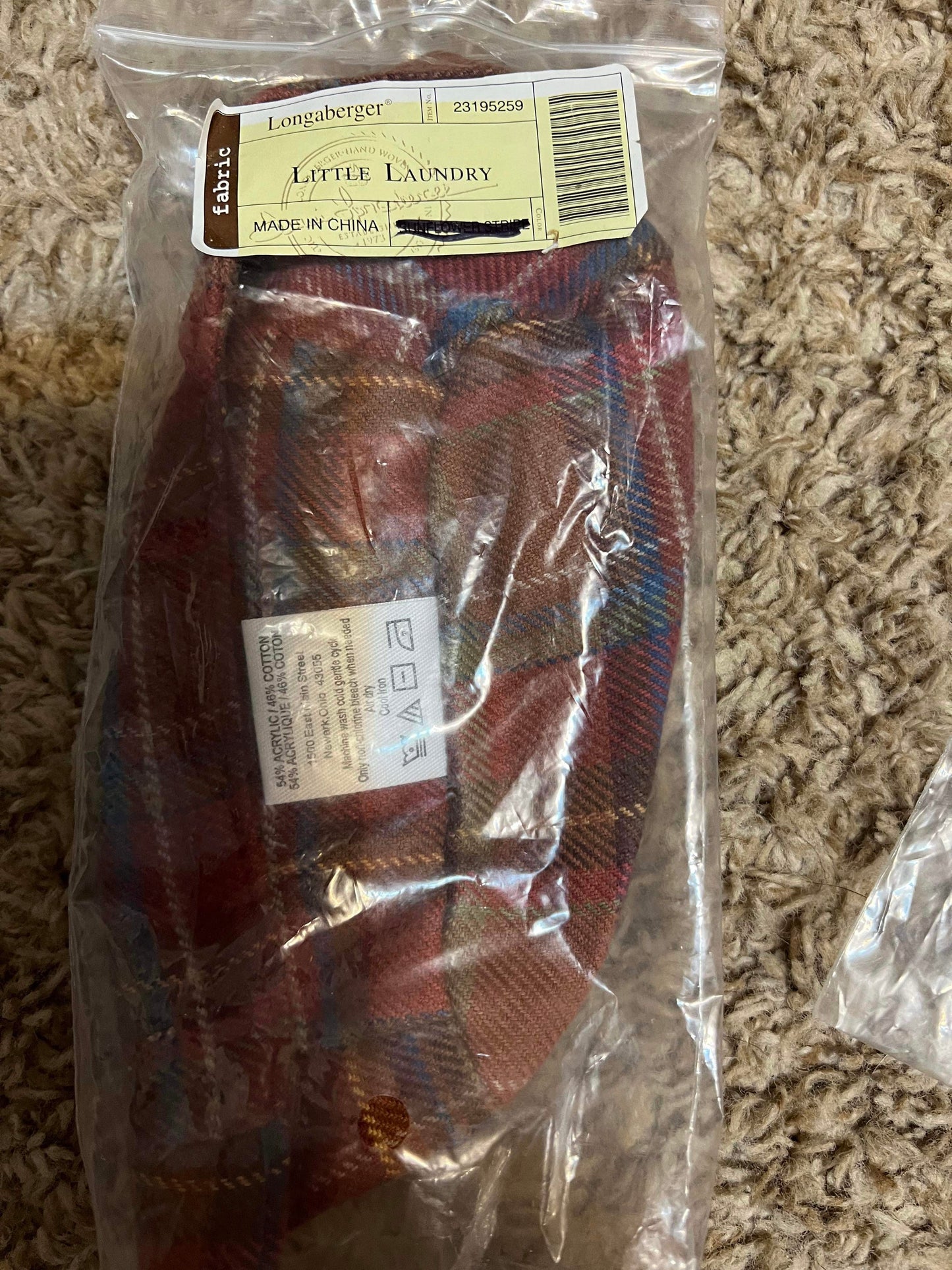 Longaberger Little Laundry Liner in toboso plaid