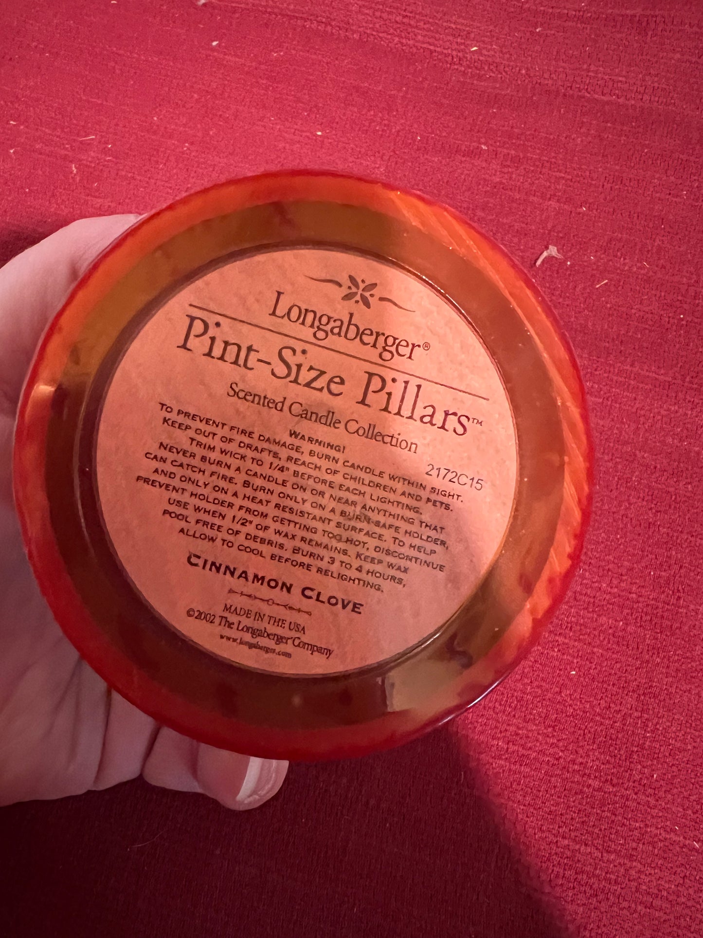 Longaberger pint size candle in cinnamon clove