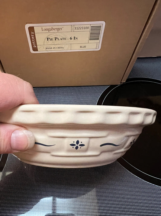 Longaberger 6 inch pie plate in classic blue