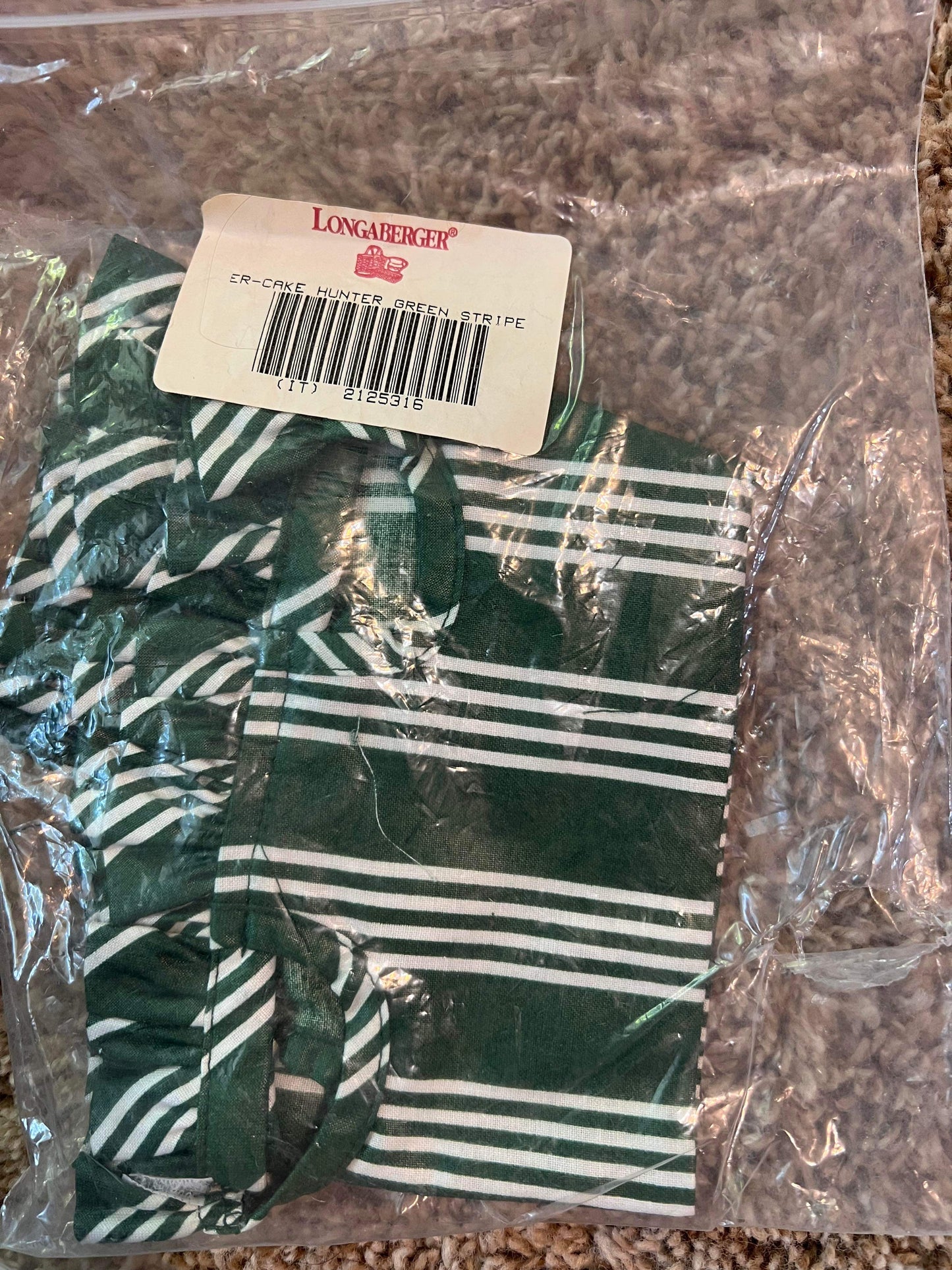 Longaberger Cake 2 Handle Liner in Hunter Green Stripe