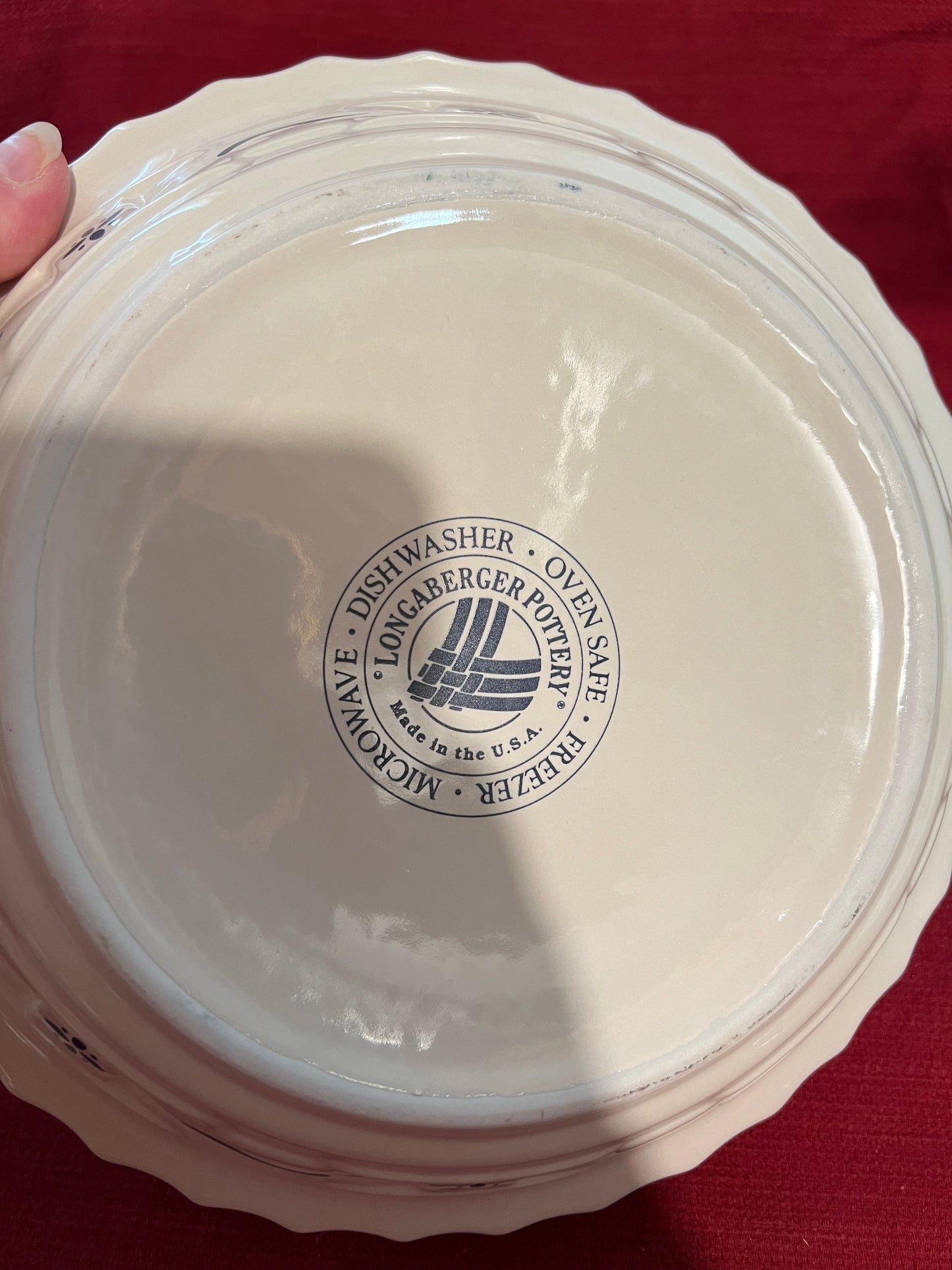 Longaberger pie plate in classic blue
