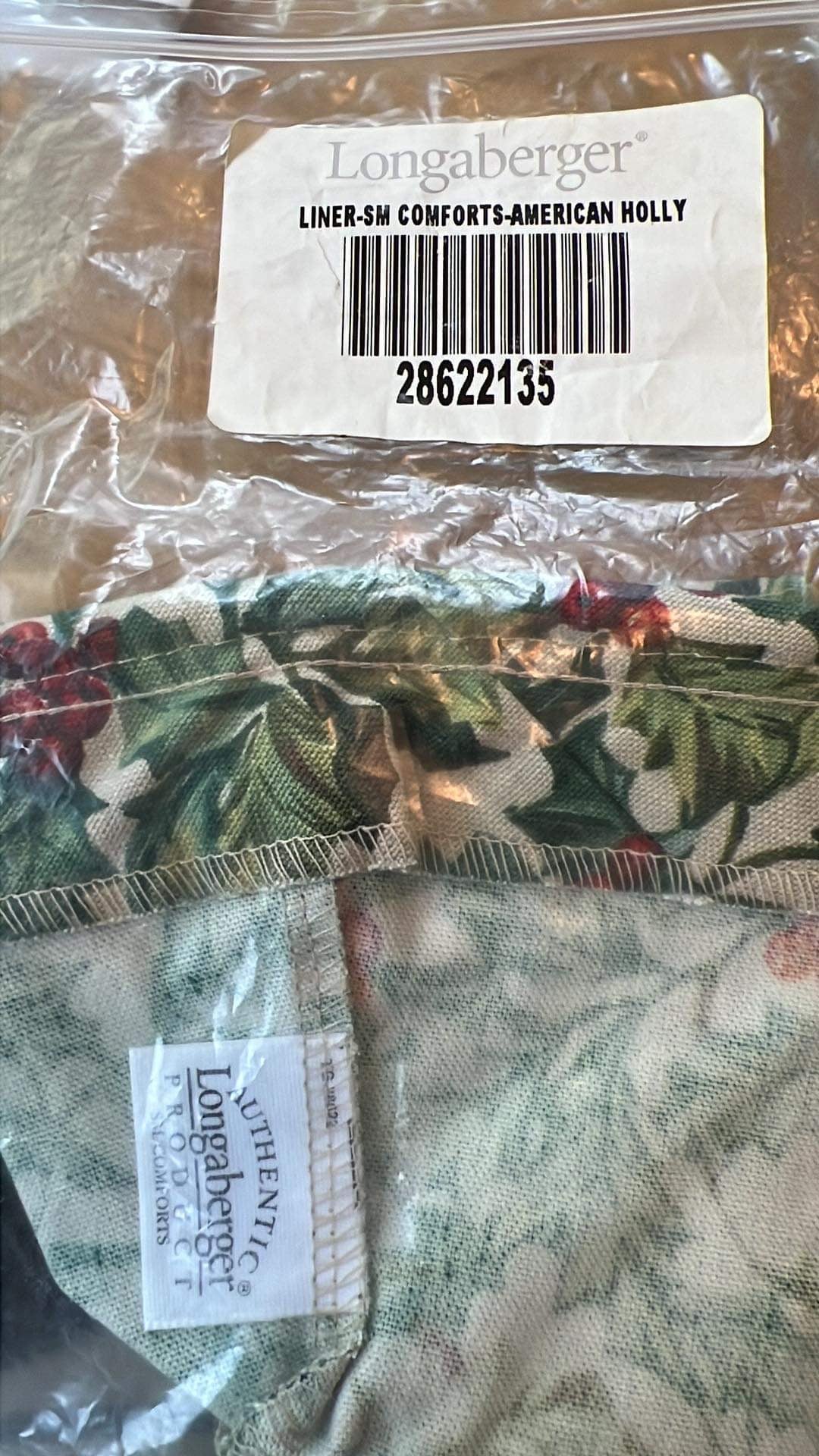 Longaberger Small Comforts Liner in American Holly