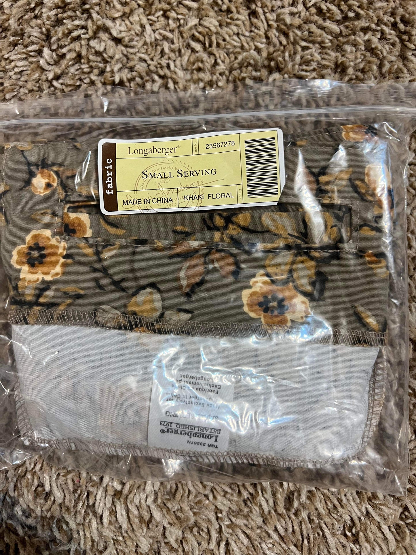 Longaberger Small Serving Liner in Khaki Floral