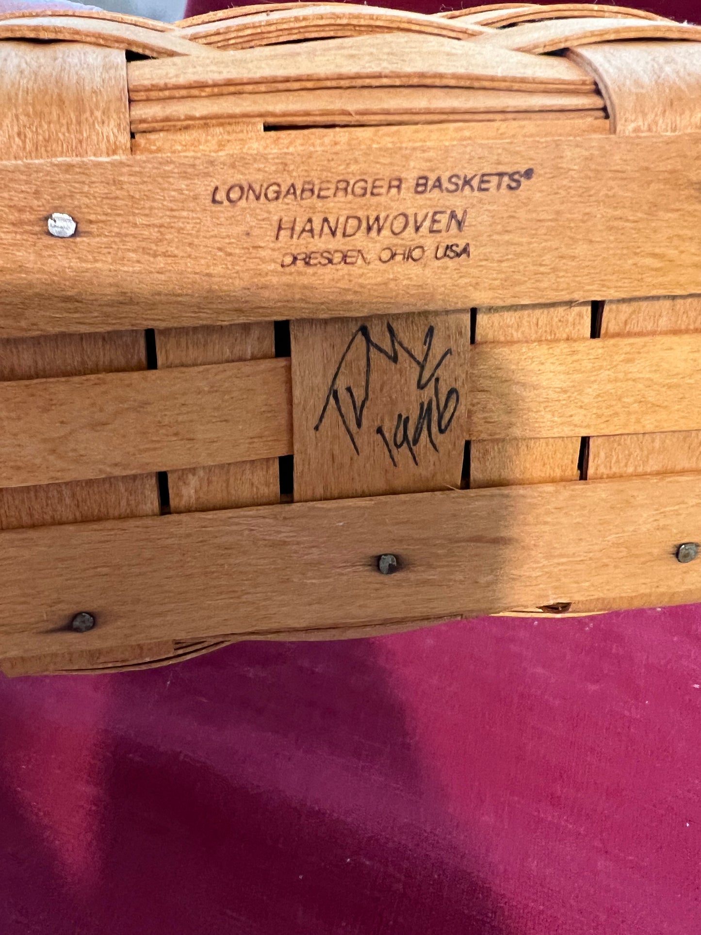 Longaberger 1996 charter membership basket with liner & protector