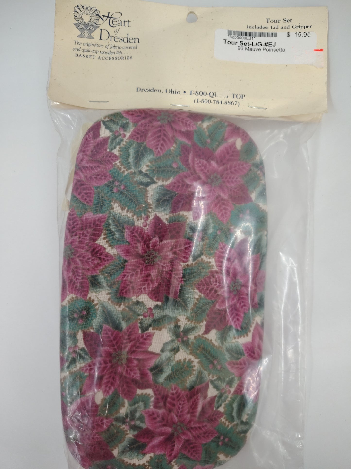 Longaberger Tour Set: lid and gripper in Mauve Poinsetta