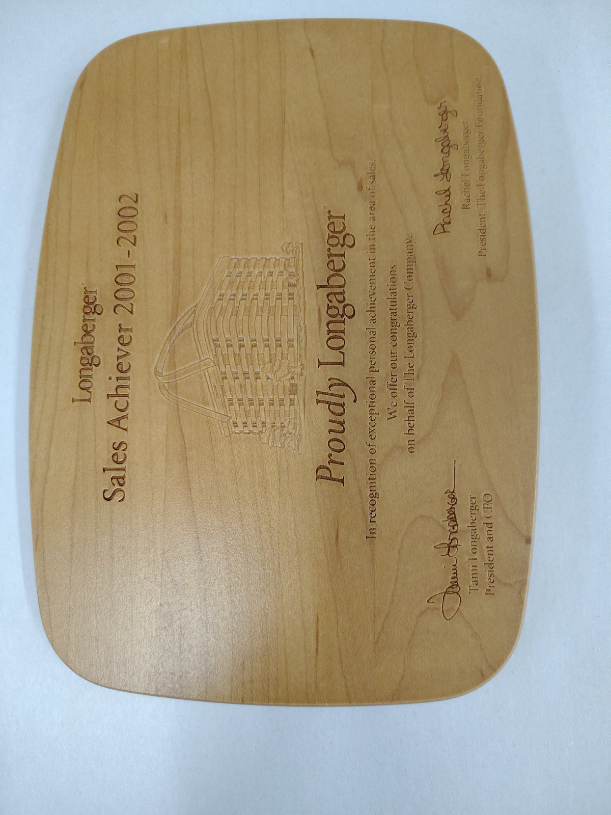 Longaberger Sales Achiever 2001-2002