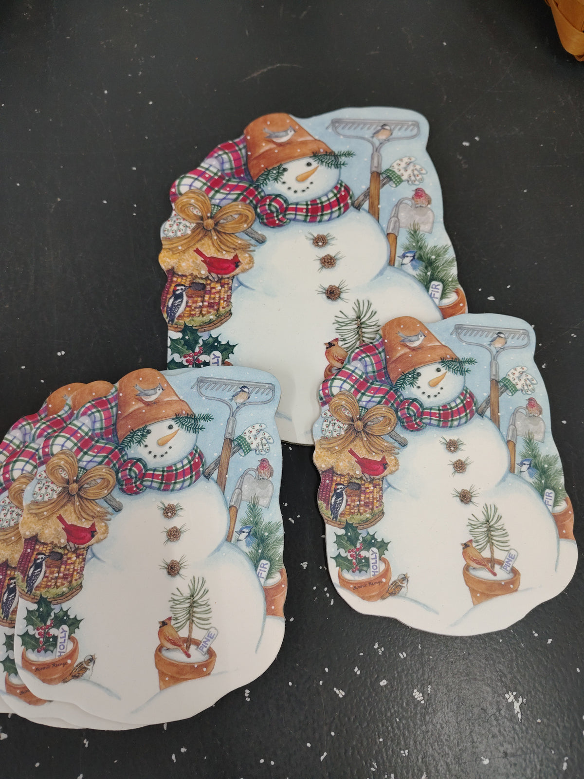 Homestead 4 small 1 large snowman coasters